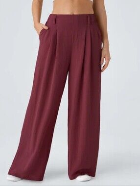 Halara High Waisted Pocket Wide Leg Flowy Solid Palazzo Casual Linen-Feel Pants